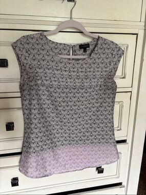 White Shell Top with Lavender Hem Pattern